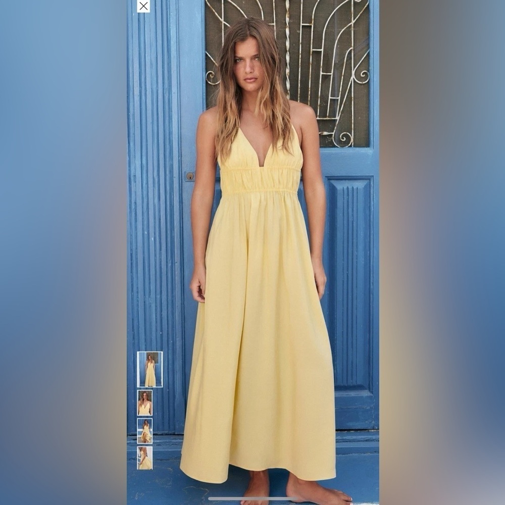 NWT Zara Flowy Strappy Midi Sundress Yellow